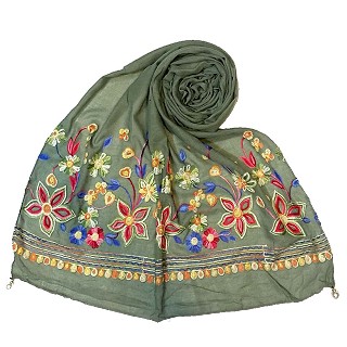 Hand work embroidered Hijab- Green